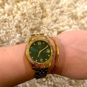 Emerald face gold fossil watch ✨